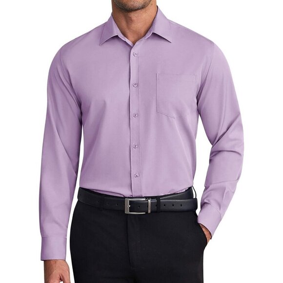 Men Purpel Shirts Wrinkle Free Long Sleeve Button Down Shirt Formal Dress Shirt - Picture 1 of 6